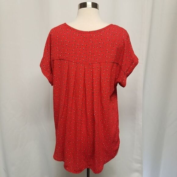 Pleione Red Tiny Dainty Floral Light Crepe Blouse Md - Picture 3 of 7